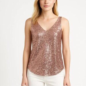 LOFT Sequin Shell – Metallic Champagne Pink – SZ L